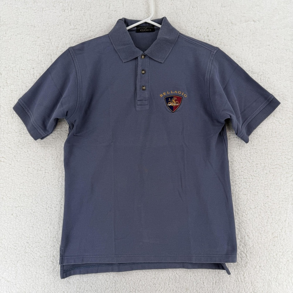 VTG Bellagio Polo‎ Shirt Mens Small Blue Crest Logo Pique Knit Casual Golf